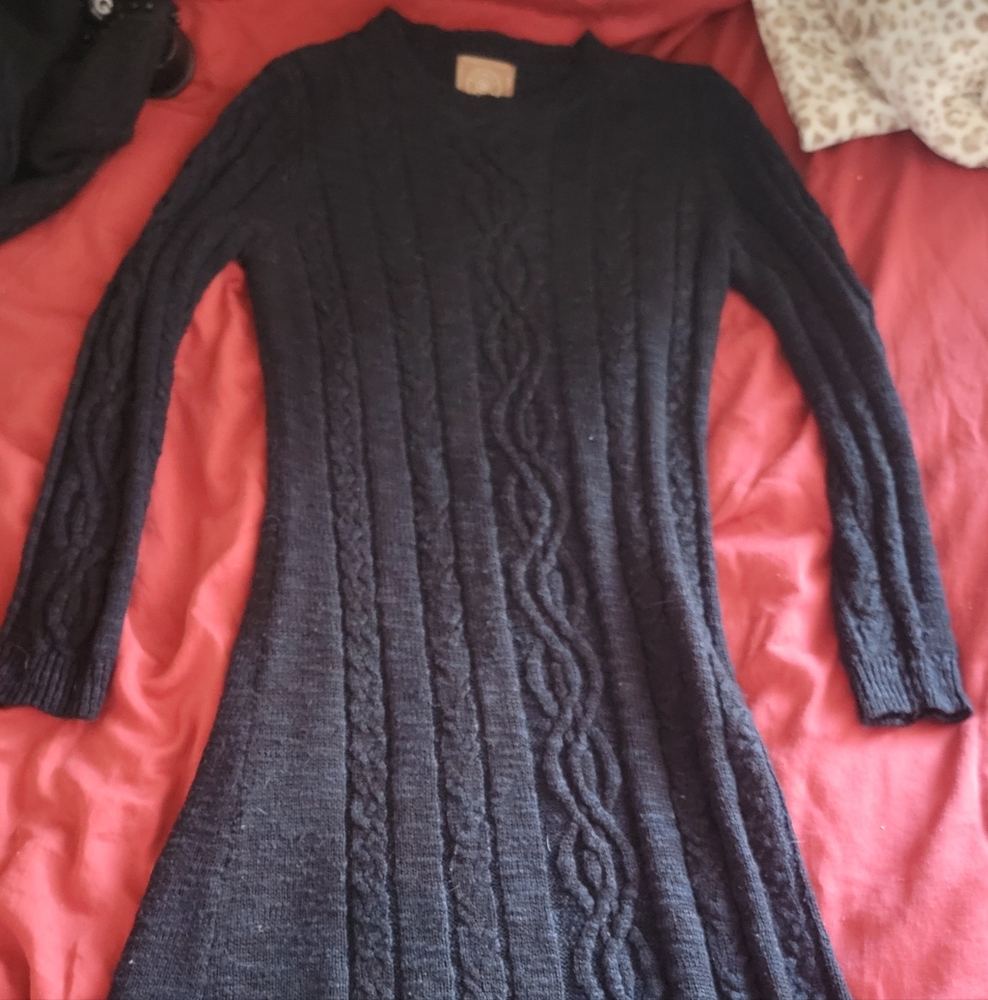 Double D Ranch Black Cable Knit Midi Dress